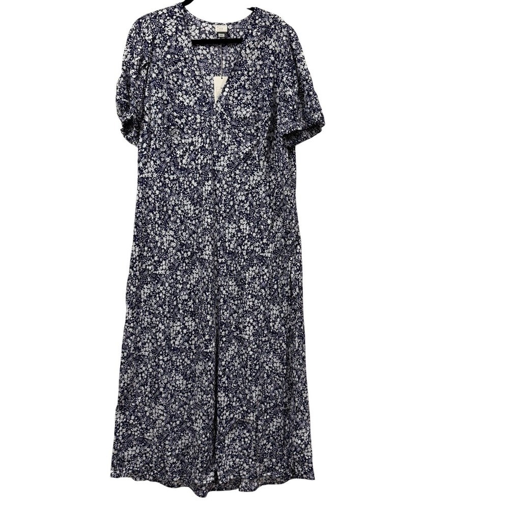 A New Day Navy Floral Maxi Dress Flutter Sleeve V Neck Size XXL